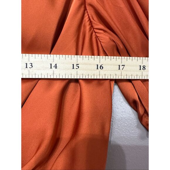 NWOT Mac Duggal Short Wrap Puff Sleeve Burnt Orange Dress Style #26928 Size 8US - Picture 8 of 12